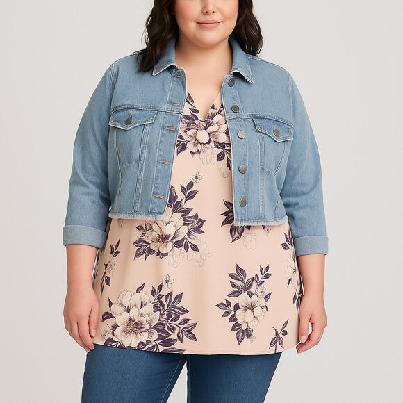 Torrid Floral Tunic Top Blouse Size 1 (US 14/16) Plus Short Sleeve Pink V-Neck - Picture 2 of 10